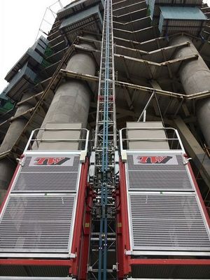 Double cages mid-speed with Rack and Pinion Building Hoist/ 2000kgs Load with Inverter and hot galvanized mast